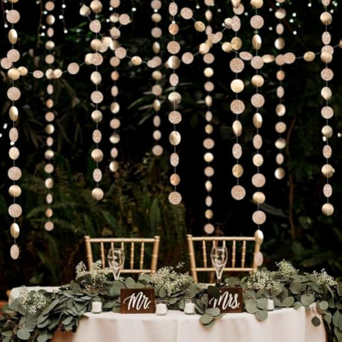 Champagne Gold Glitter Dot Garland & Circle Banner – Elegant Decor for Birthdays, Showers and Holiday