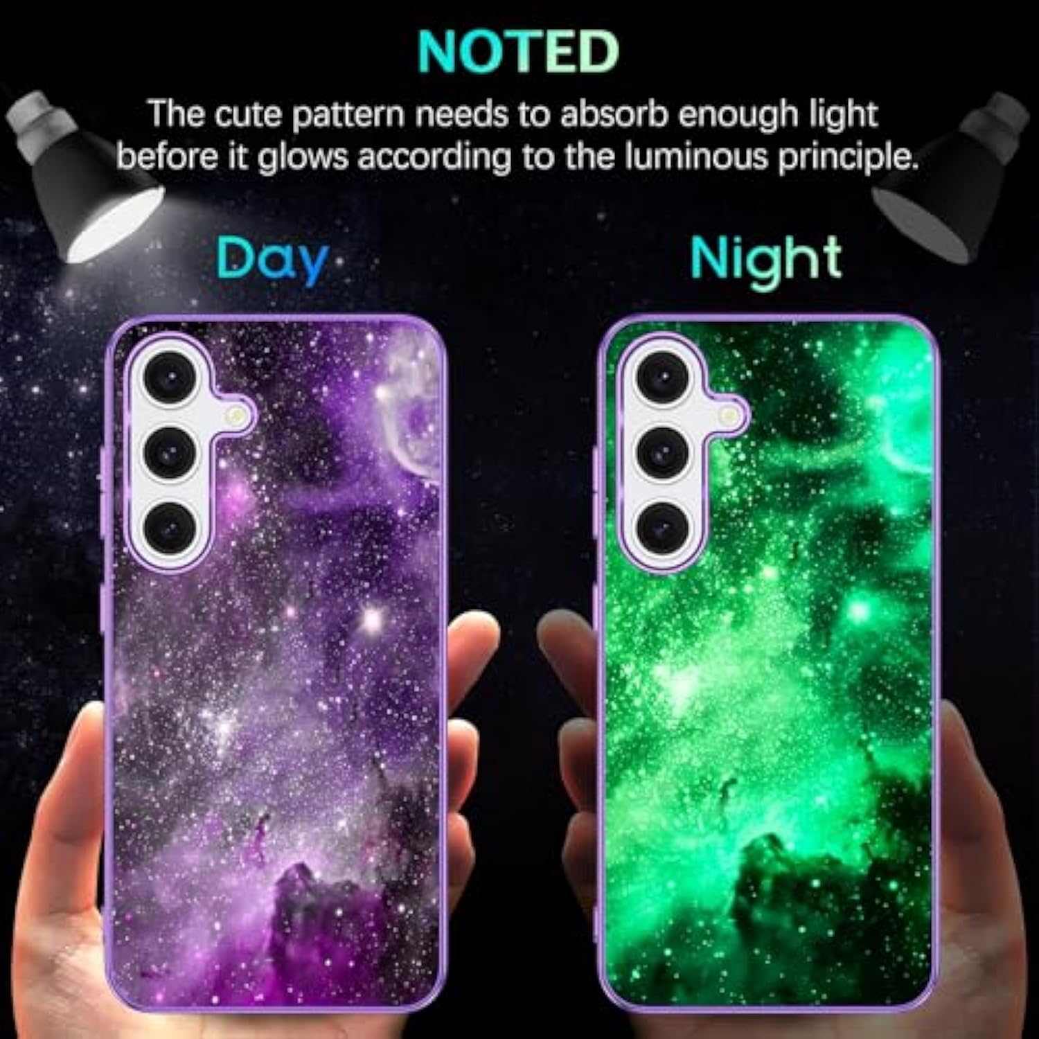 For Samsung Galaxy S25 Case, Glow In The Dark, Slim Fit Hard Pc Soft Flexible Tpu Bumper Shockproof Drop Protective Women Men Protective Phone Cover Casefor Galaxy S25 6.2", Purple Nebula