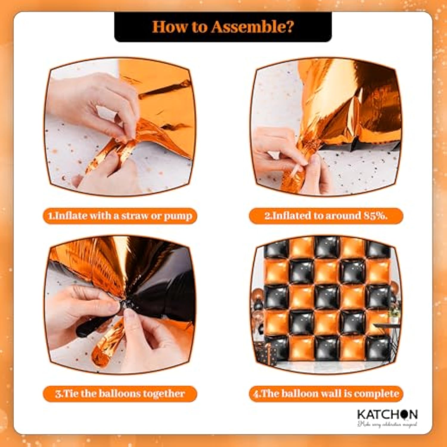 Halloween Party Balloons: Black & Orange Square Foil Decorations (25PCS)