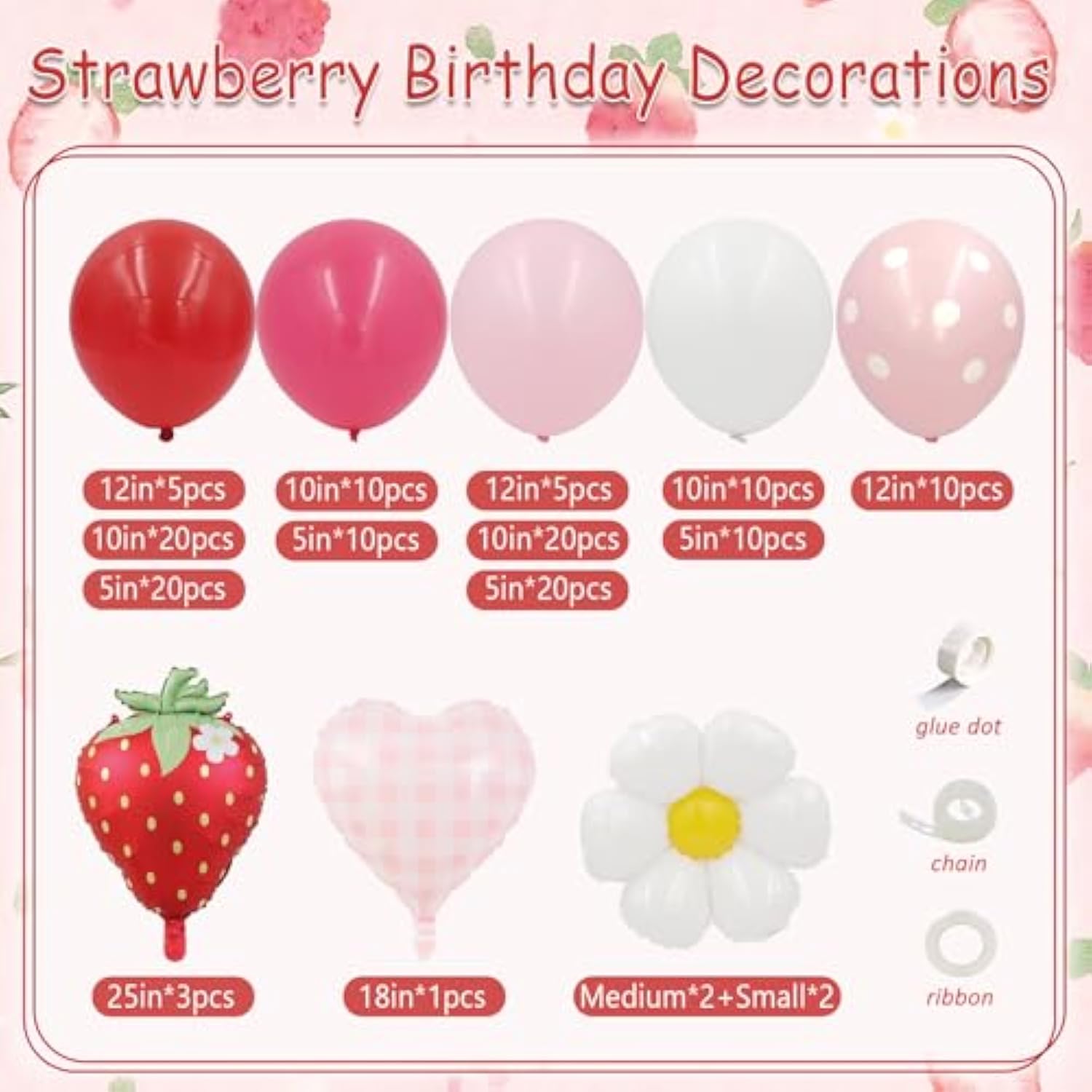 148Pcs Strawberry Balloons Garland Arch Kit For Berry First Birthday Decor, Strawberry And Daisy Foil Pastel Balloon Arch For Valentine'S Day Baby Showers Strawberry Shortcake Birthday Decorations