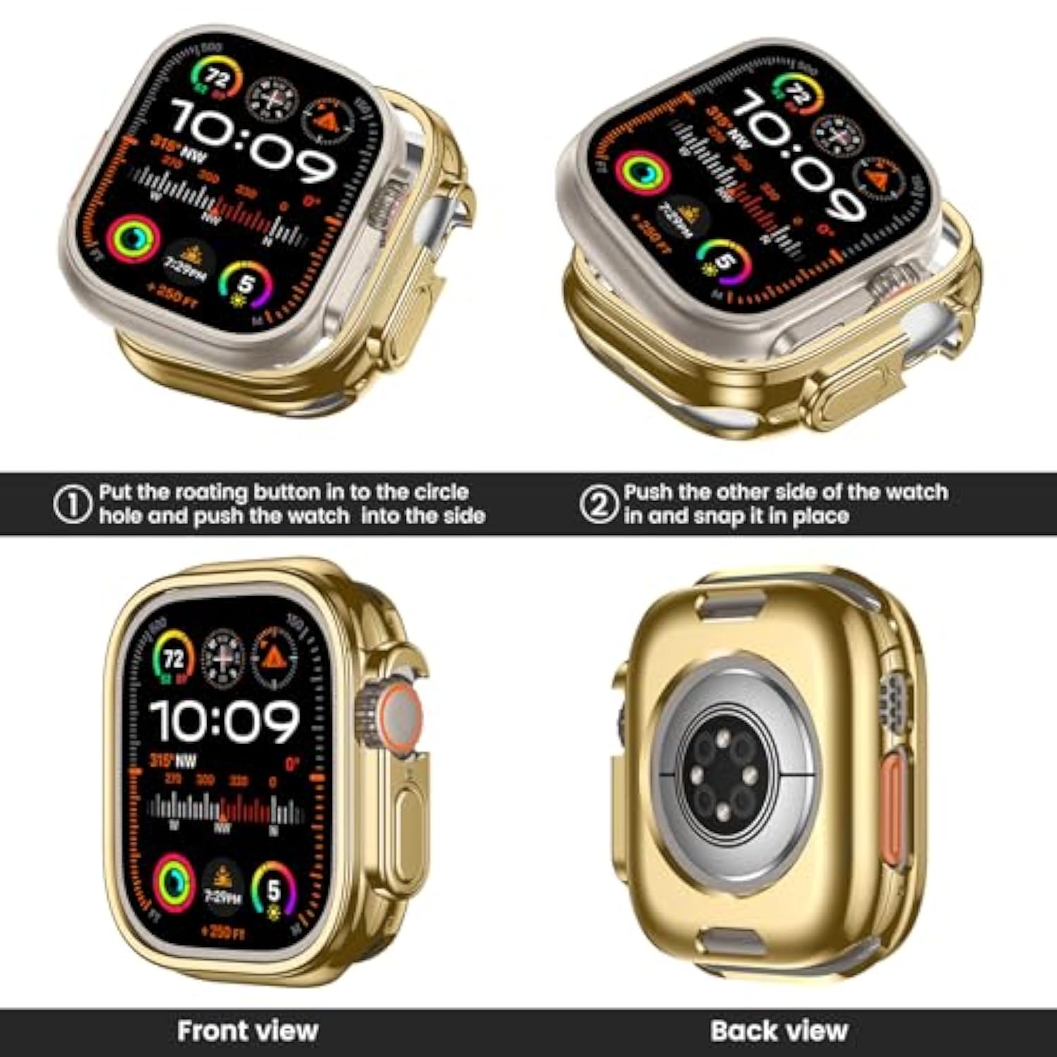 [2 Pack] Bumper Case For Apple Watch 49Mm, [No Screen Protector] Slim Soft Tpu Shockproof Case Cover Bumper Protector Accessories For Iwatch Ultra 3/Ultra 2/Ultra, 49Mm Gold+Gold