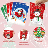 120 Pcs Christmas Plastic Gift Bags 6 Styles Christmas Goodie Bag With Handle Santa Claus Snowman Elf Treat Candy Bags Bulk Reindeer Penguin Party Favor Bag For Xmas Holiday Party Supplies