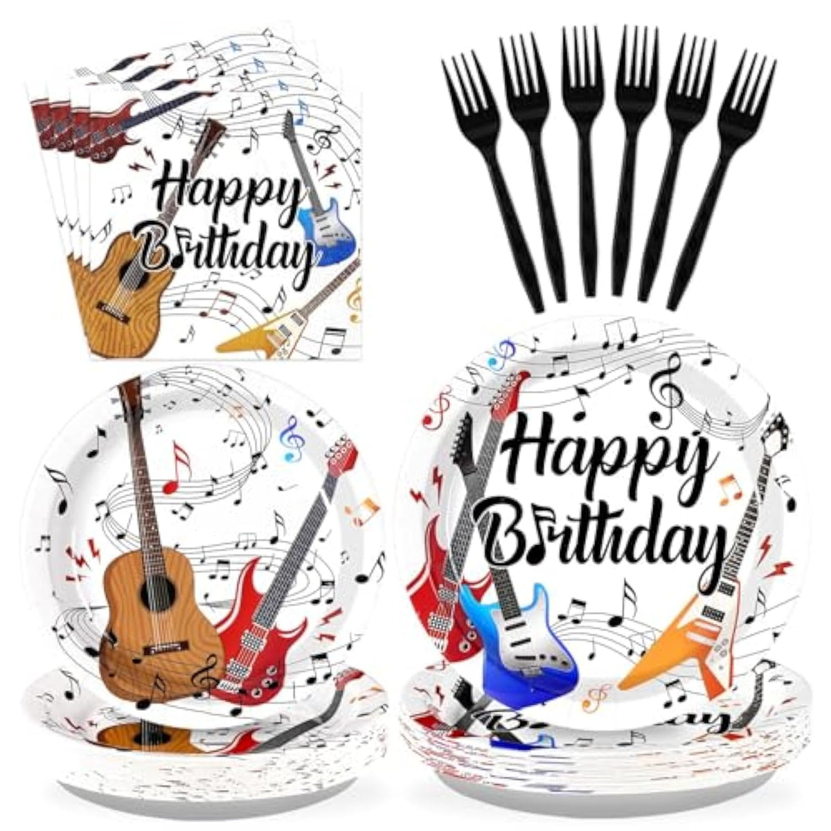 96 Pcs Guitar Birthday Party Supplies Music Notes Birthday Plates Music Theme Party Decorations Plates Napkins Disposable Guitar Tableware Set For Baby Shower Concert Karaoke Rock And Roll