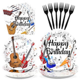 96 Pcs Guitar Birthday Party Supplies Music Notes Birthday Plates Music Theme Party Decorations Plates Napkins Disposable Guitar Tableware Set For Baby Shower Concert Karaoke Rock And Roll