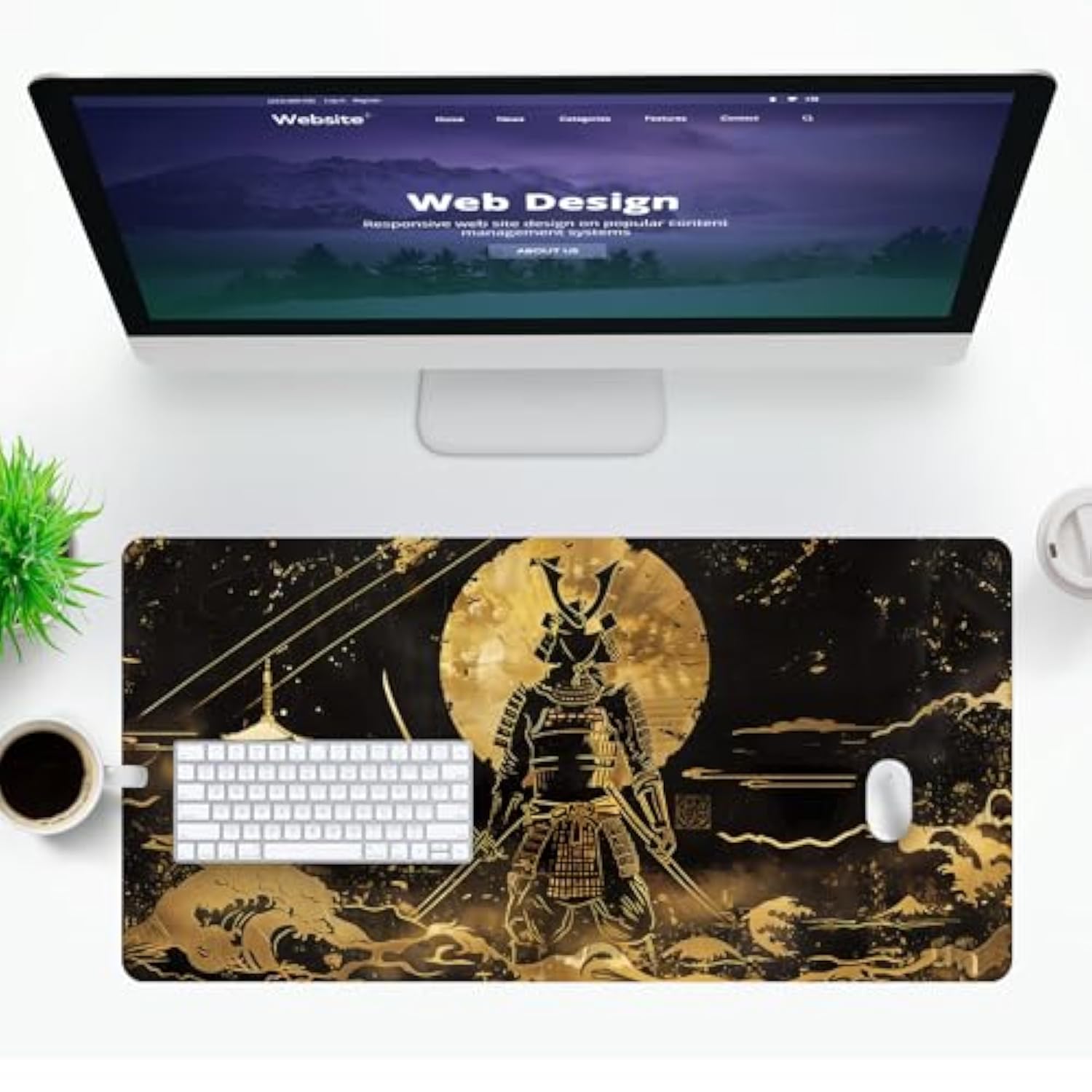 Large Japanese Black And Gold Gaming Mouse Pad, Sea Waves, Premium Non-Slip Anime Desk Pad For Office, Extended Xl Xxl Mouse Mat And Laptop Pad, Waterproof And Stiched Edges 31.5 X 15.7 In (Gs1)