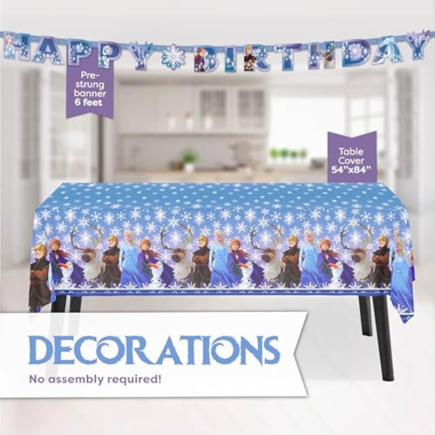 Frozen 2 Theme Birthday Party Supplies Pack - Serves 16 Guests - Banner Decoration, Table Cover, Dinner & Cake Plates, Cups, Napkins, Button