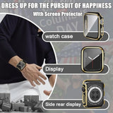 44Mm Case Compatible With Apple Watch, With Built-In Tempered Glass Screen Protector, Pc Cover For Iwatch Series 9/8/7/Se 2Rd Se 6 5 4/3 2 For Choice (44Mm, Black + Gold Edge)