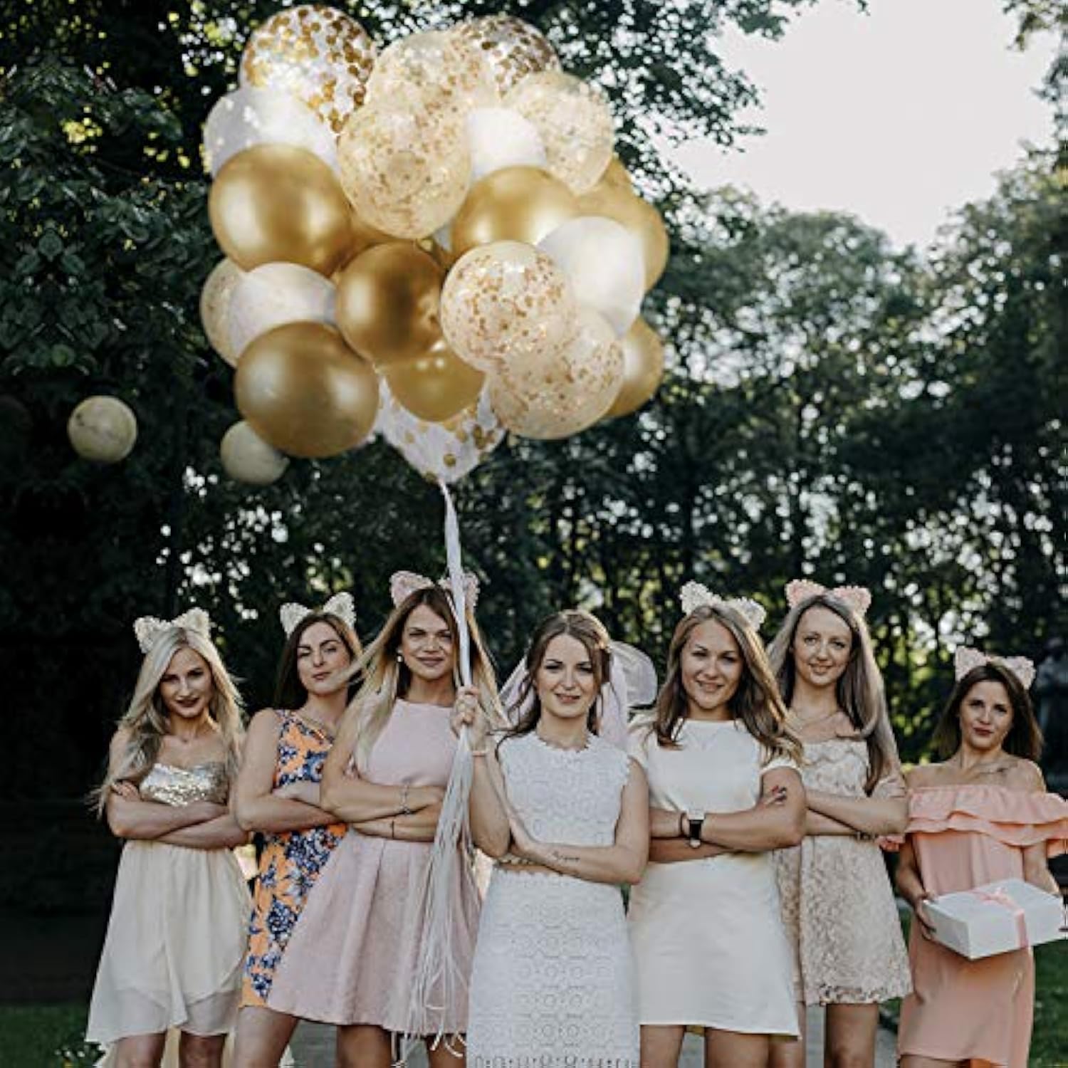 Dandy Decor 60 Pack Gold Balloons + Confetti Balloons W/Ribbon | Gold Latex | Golden | White And Gold 12 Inch Durable & Long Lasting Latex |