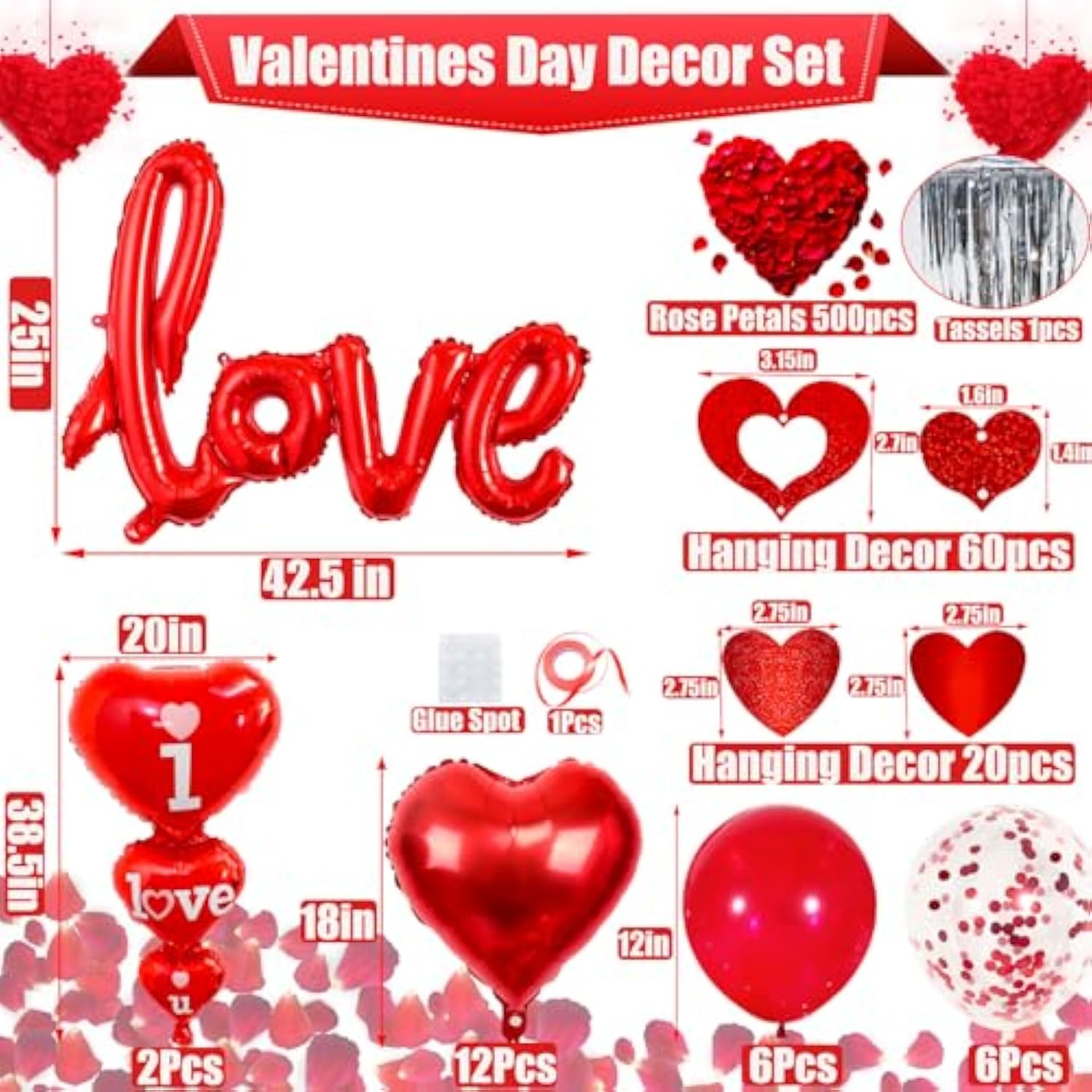 Valentines Day Decorations Set, I Love You Balloons And Red Heart Balloons With Fake Rose Petals For Valentines Day Party Wedding Anniversary Engagement Decor