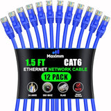 Maximm Cat 6 Ethernet Cable 1.5 Ft, (12-Pack) Cat6 Cable, LAN Cable, Internet