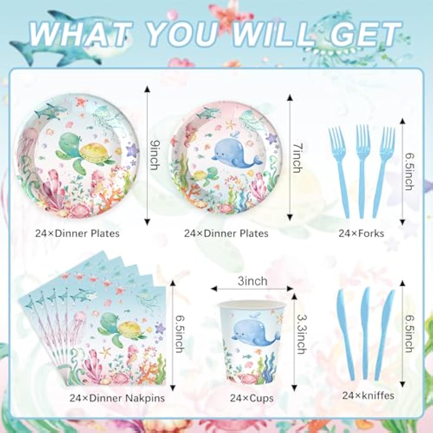 120Pcs Under The Sea Party Supplies For Ocean Theme Baby Shower Birthday Party Underwater World Creatures Decorations Ocean Sea Animal Plate Cup Napkin Knives Forks For 20 Guests