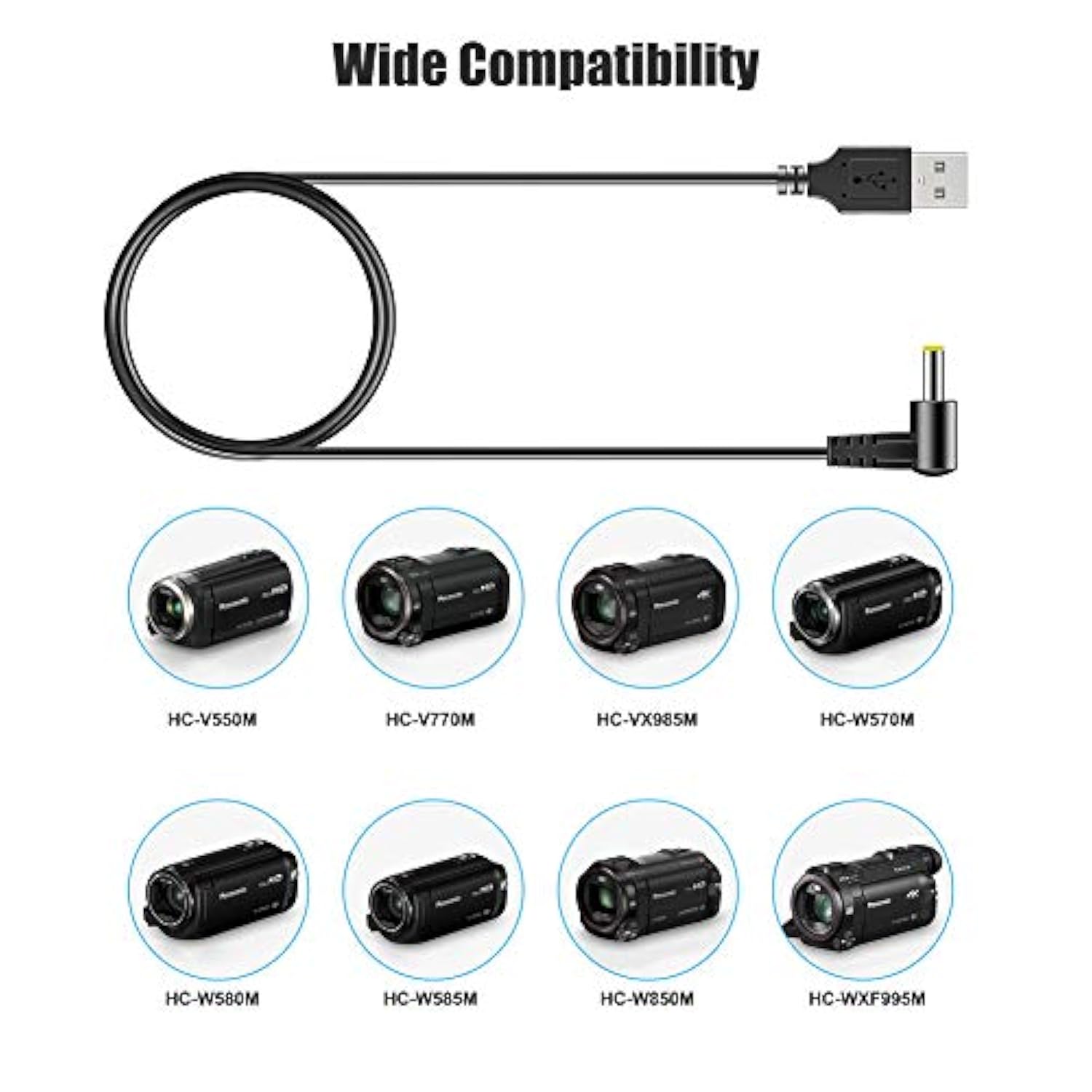 2 Packs Usb Dc Cables For Panasonic K2Ghyys00002 Hd Camcorder, Ideal Power Supply Replacement Charger Charging Cords For Hc-V180K Hc-V380K Hc-V770 Hc-Vx870 Hc-Wx970 Hc-Wxf991