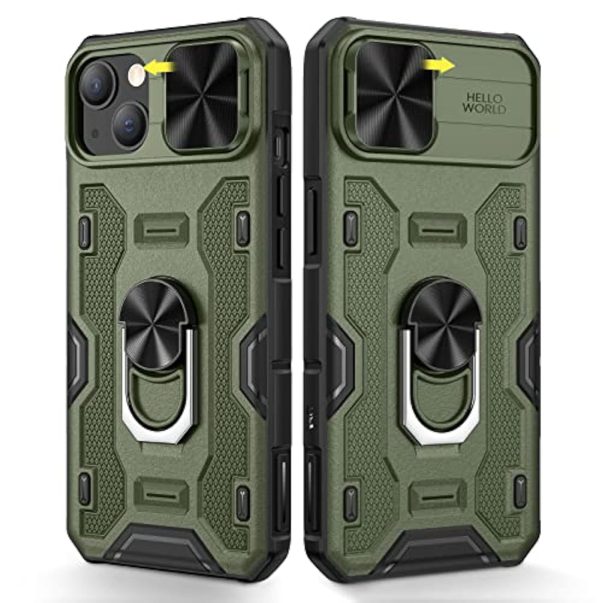 For Iphone 14 Case, Iphone 13 Case With Camera Cover & Kickstand With Built-In 360°Rotate Ring Stand Heavy Duty Protective Phone Cover Case For Iphone 14 & Iphone 13 - Green