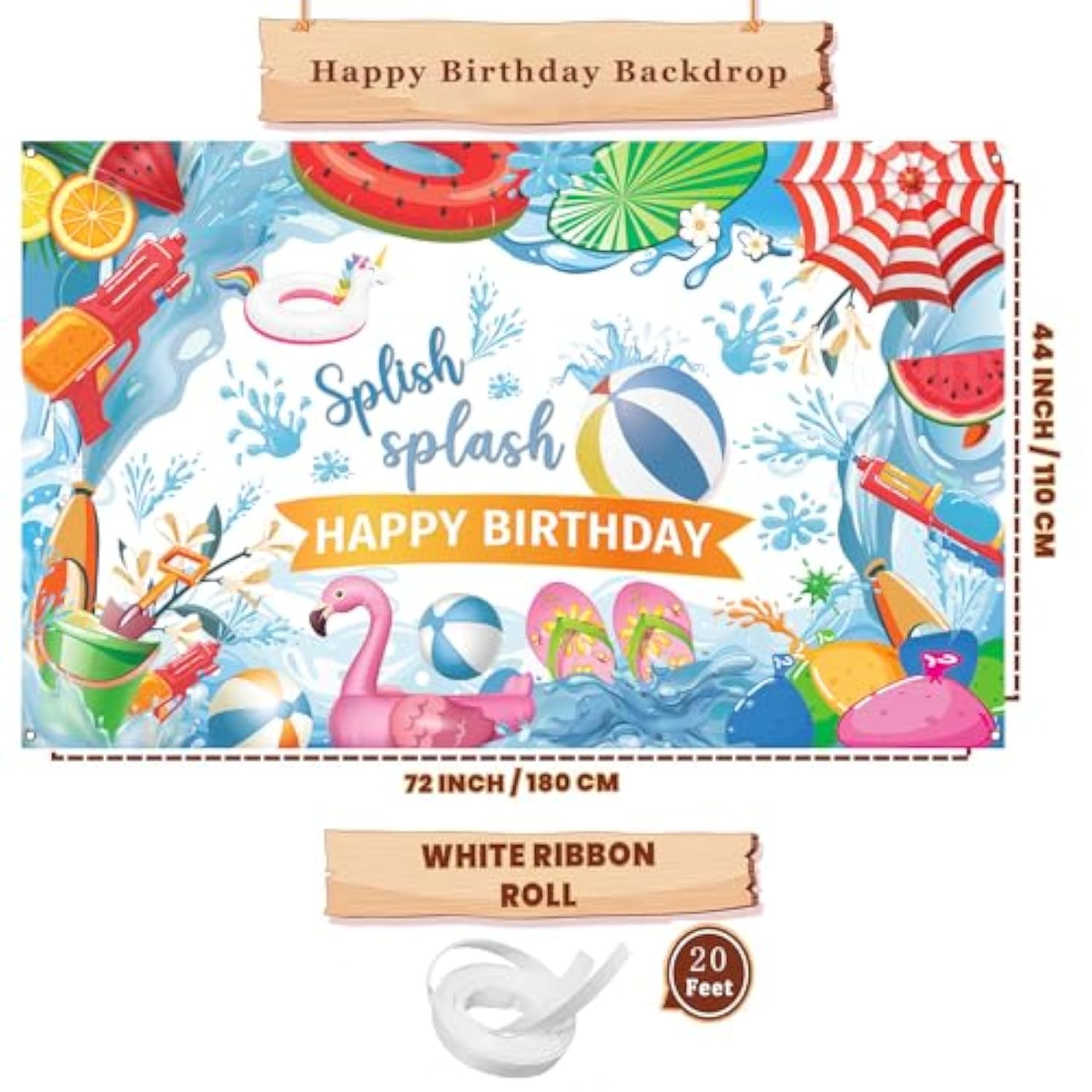 Summer Pool Party Banner Splish Splash Happy Birthday 71x43 Inches