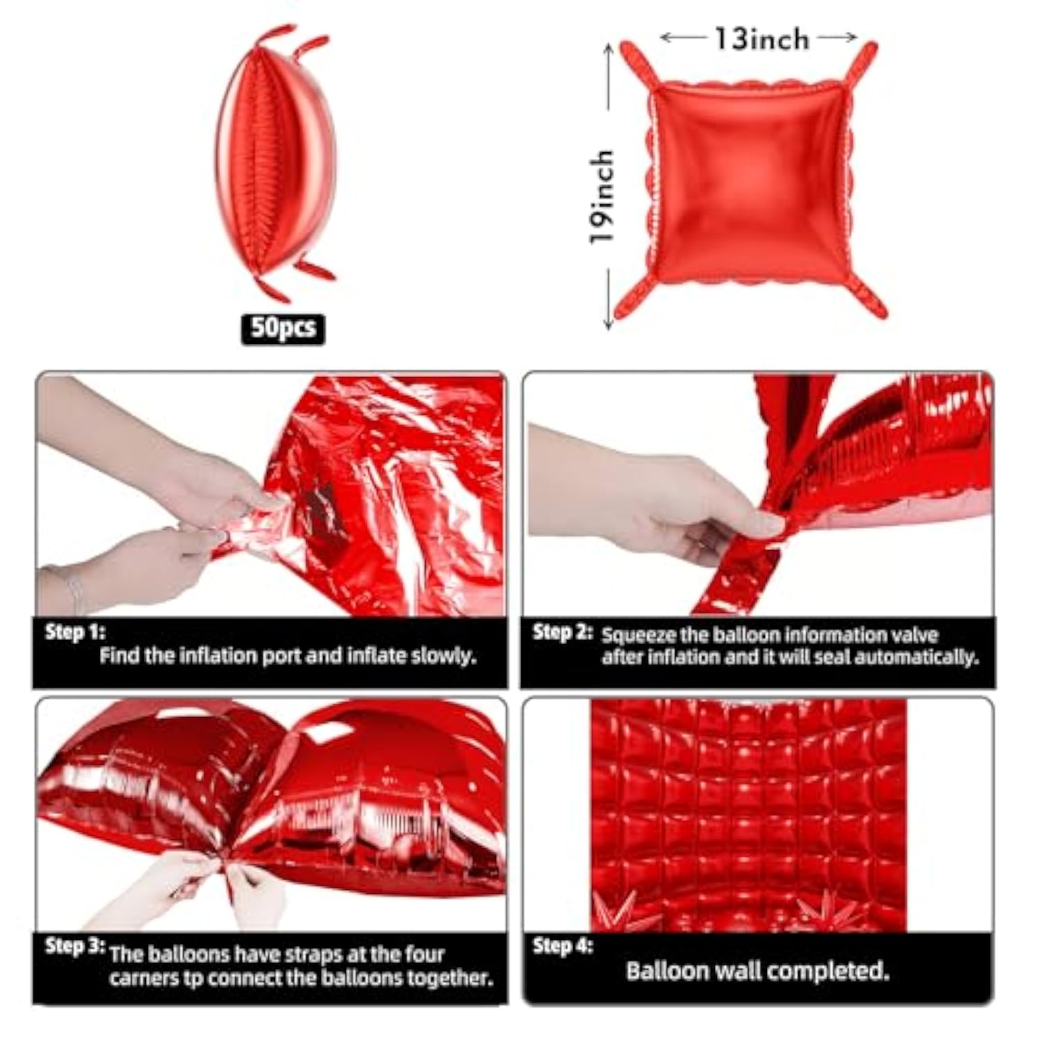 36Pcs Red Square Foil Balloons Wall Backdrop With 79Pcs Balloon Garland Arch Kit, Double Sided Balloons For Birthday Bridal Shower Anniversary New Year Valentine'S Day Prom Party Decorations