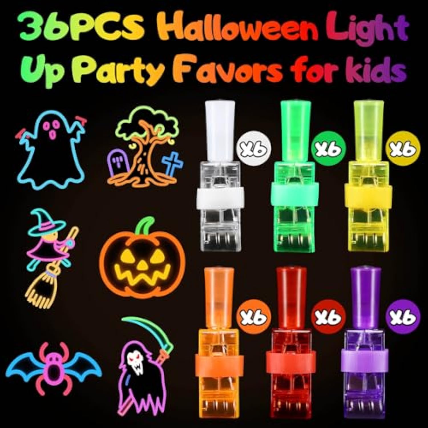 36Pcs Halloween Light Up Led Finger Lights, Glow In The Dark Party Favors Toys Bulk For Halloween Goodie Bag Fillers, Trick Or Treat Gifts, Kids Classroom Party Supplies (Colorful)