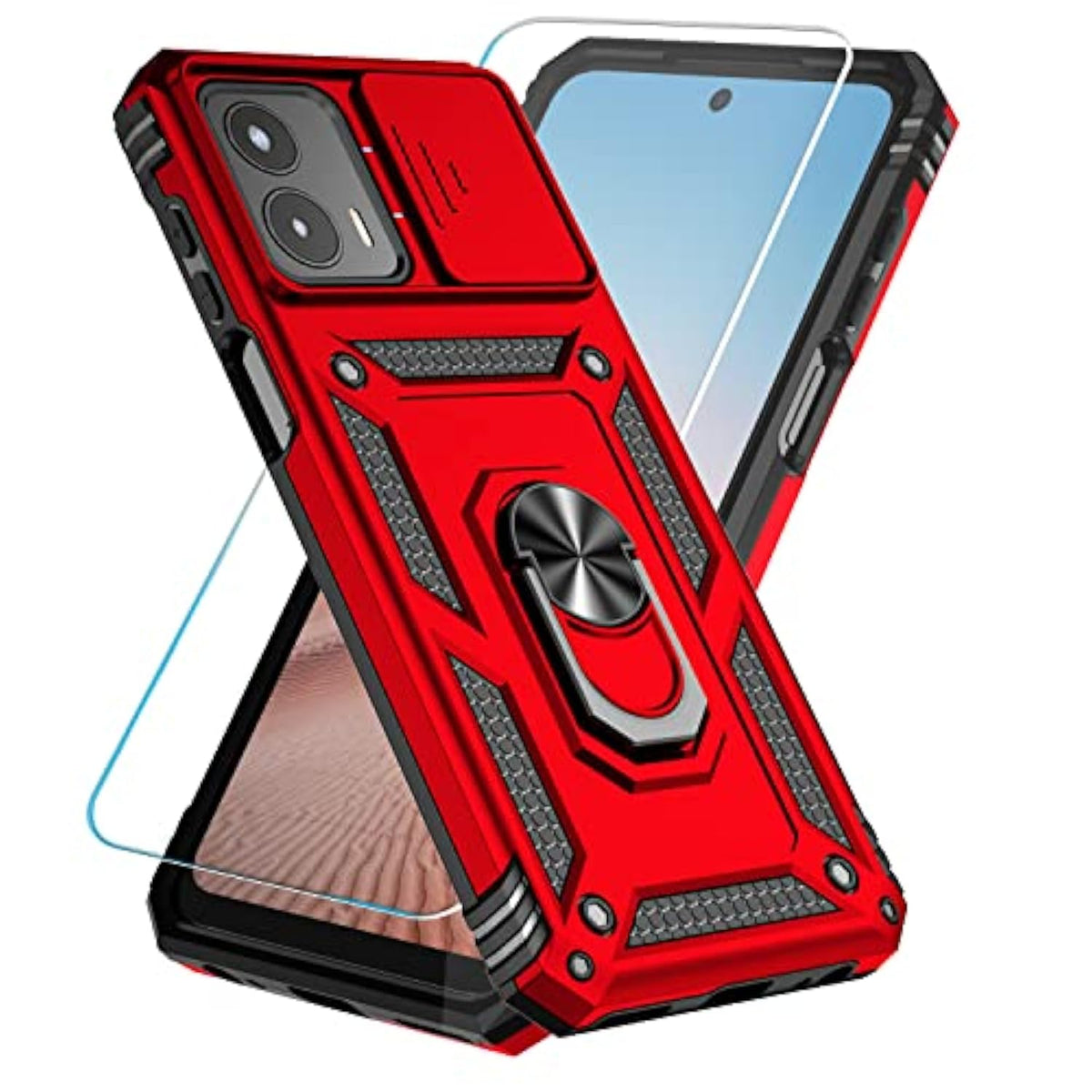 Phone Case For Motorola Moto G 5G 2023 Case With Hd Screen Protector & Slide Camera Cover & Kickstand, [Military-Grade] Phone Case For Moto G 5G 2023 (Red)