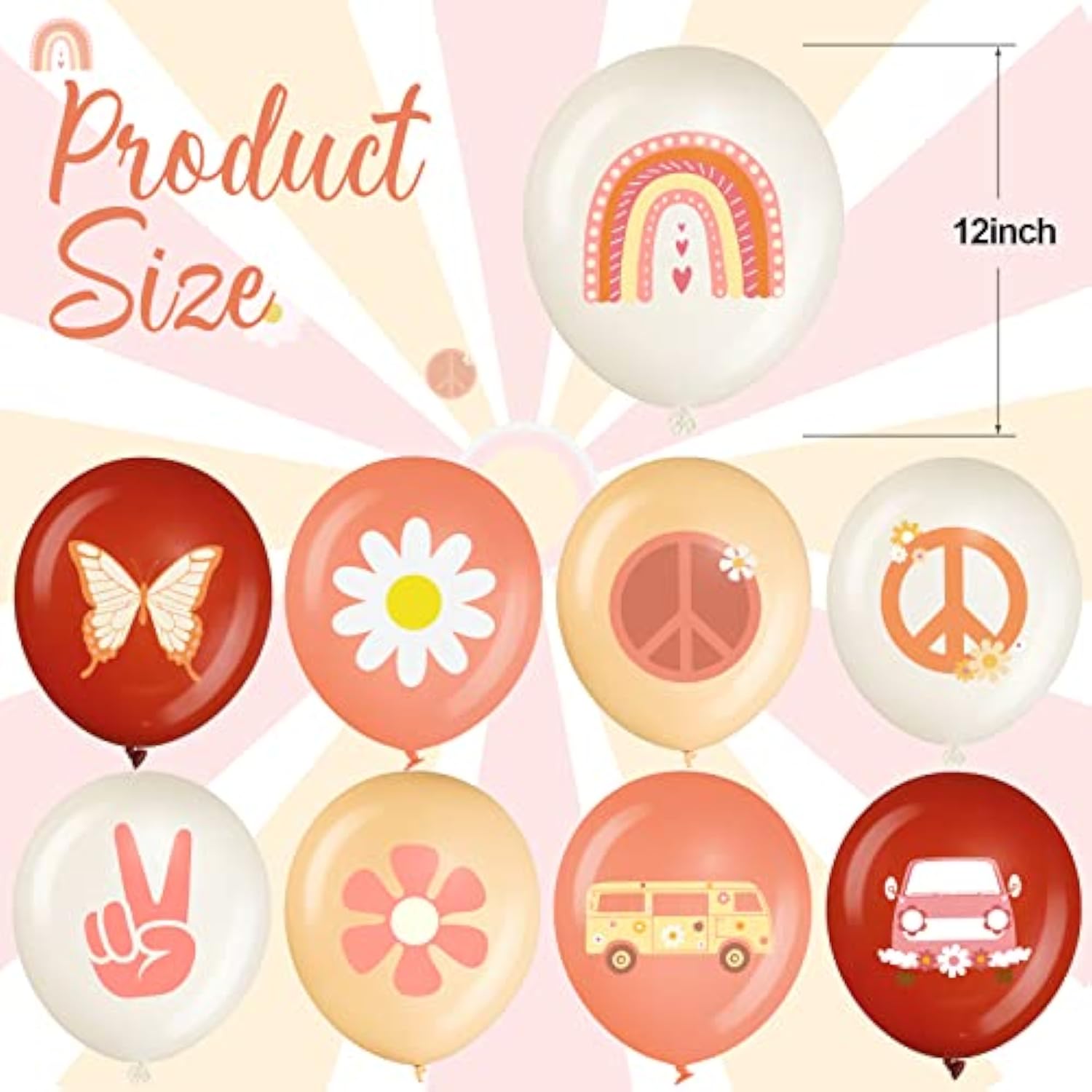 45 Pack Groovy Retro Hippie Boho Balloons Flower Rainbow Peace Sign Party Decor