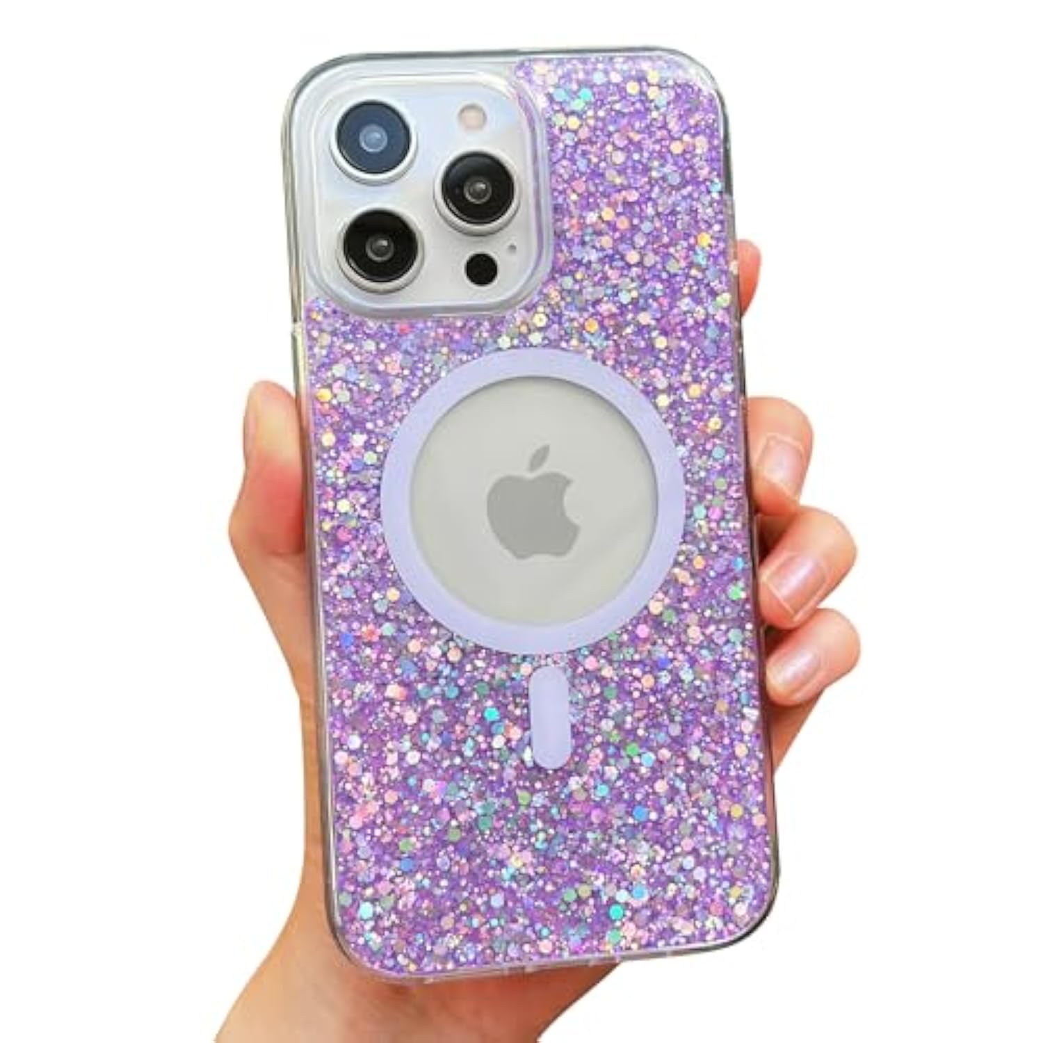 Cute Glitter For Iphone 14 Pro Max Case [Compatible With Magsafe] [12Ft Drop Protection] Magnetic Cover With Bling Sparkles For Iphone 14 Pro Max 6.7"- Sparkly Purple