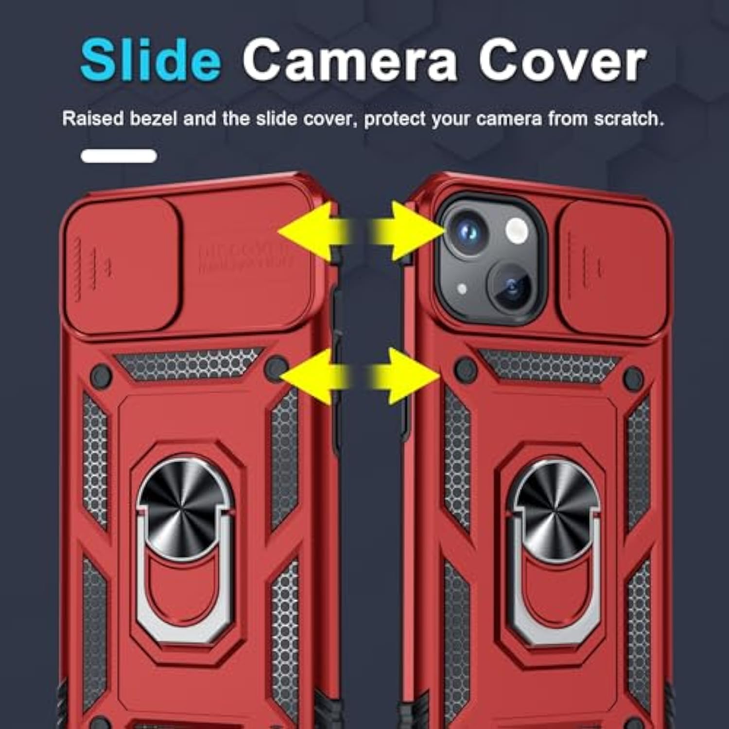 Case For Iphone 12 & 12 Pro Phone Cover Built In Slide Camera Lens Cover+Screen Protector,Heavy Duty Shockproof Full Body Phonecase With Finger Ring Holder Kickstand,Red