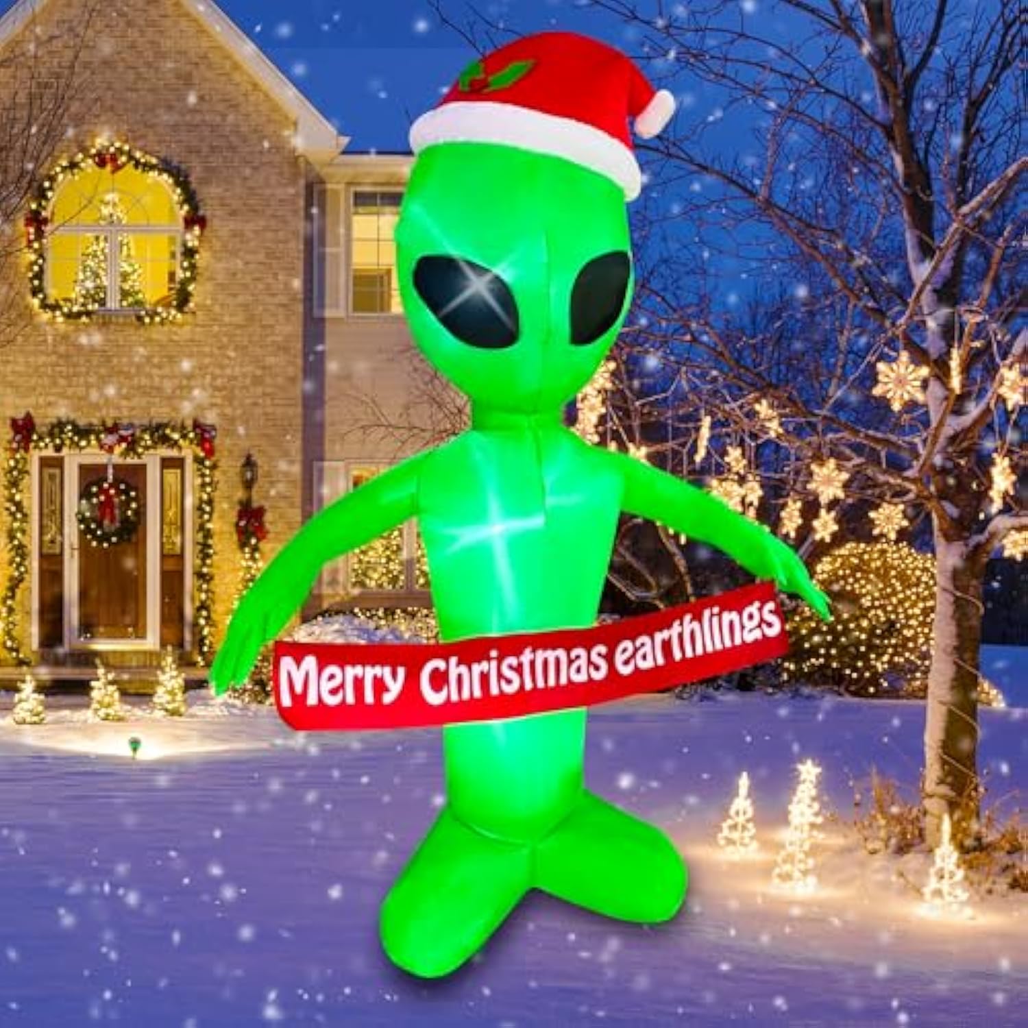 6 Ft Christmas Inflatables Alien With Merry Christmas Earthlings Banner Decorations Led Lighted Xmas Christmas Blow Up Y