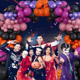 123Pcs Halloween Balloon Arch Kit - Black, Orange, Pink, Purple Balloons with 3D Bats