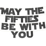 Happy 50Th Birthday And Anniversary Party Black Glitter Banner.