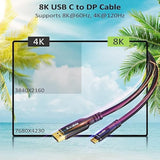Usb C To Displayport 1.4 Cable 10 Ft, 8K@60Hz, 4K@120Hz, Thunderbolt 4/3 Type