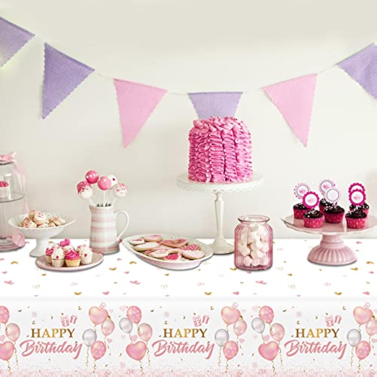 3 Pieces Pink Rose Gold Tablecloth For Rose Gold Birthday Decoration Plastic Disposable Party Table Covers For Rectangle Tables Girl Women Parties Happy Birthday Wedding Party Favors, 54 X 108 Inches