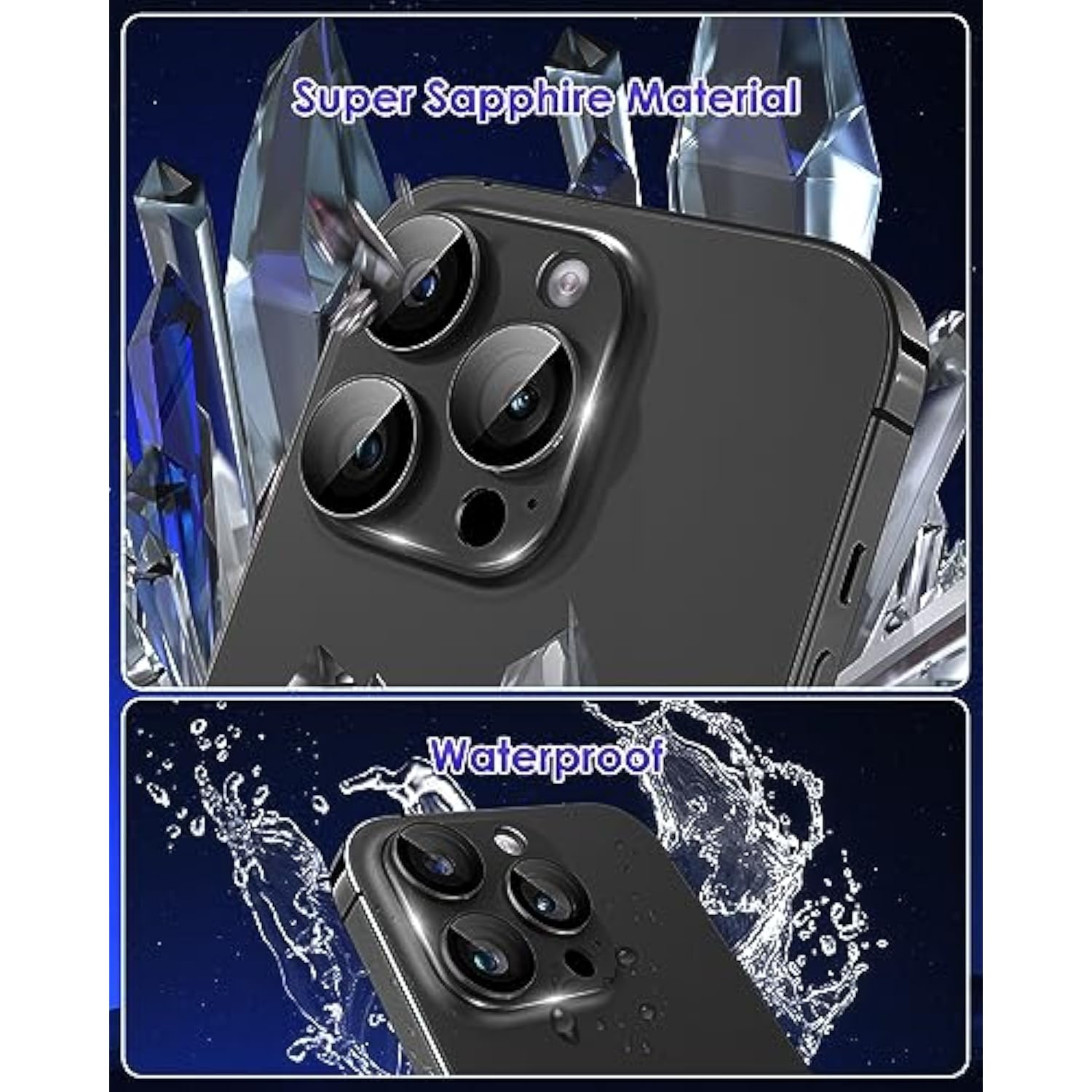 Compatible For Iphone 15 Pro/Iphone 15 Pro Max Camera Lens Protector [Full Coverage Metal] 9H Tempered Glass Screen Camera Cover Titanium Black
