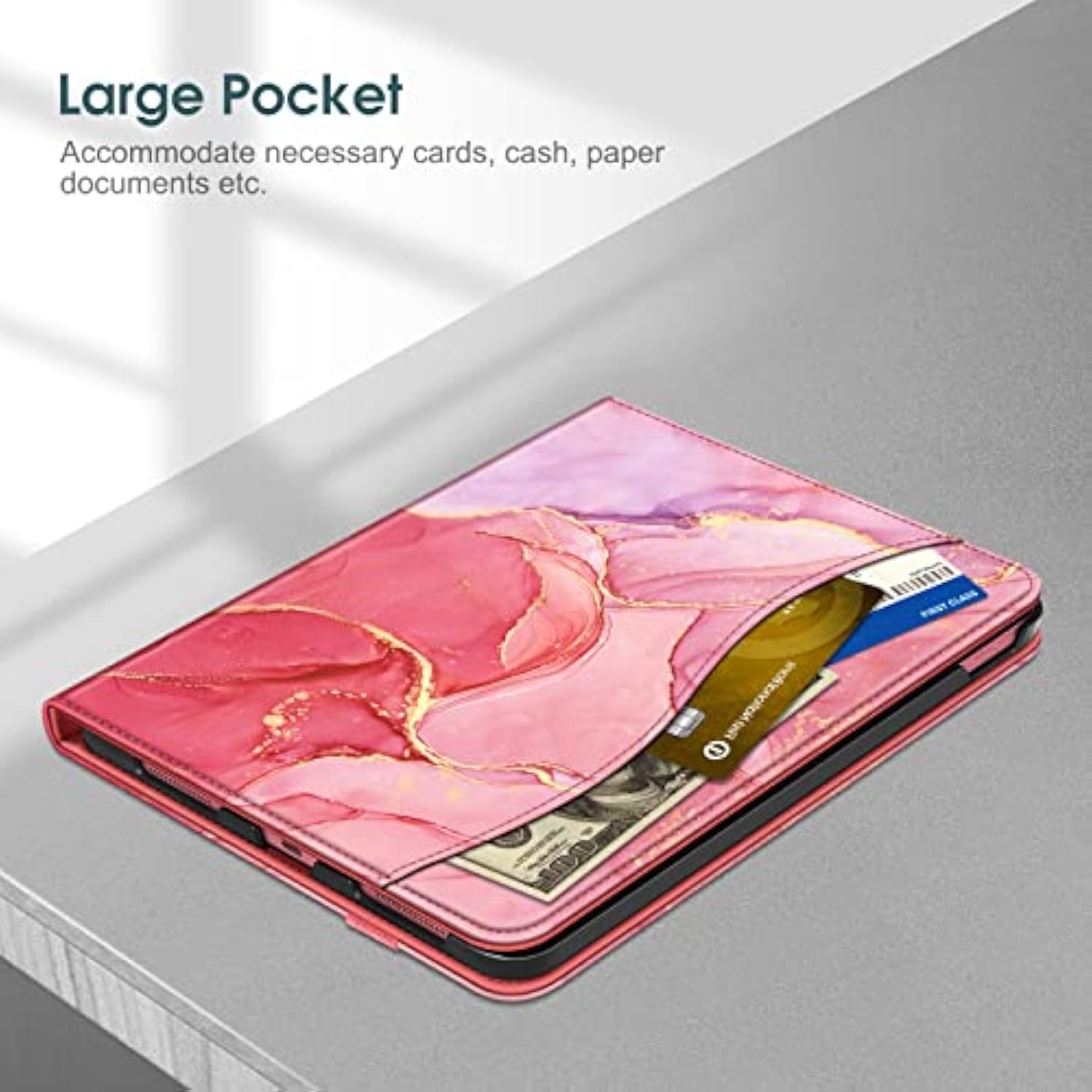 Fintie Case For (A16) 11Th Generation 11 Inch (2025), 10Th Generation 10.9 Inch (2022), Multi-Angle Viewing Protective Stand Cover With Pencil Holder & Pocket, Marble Pink