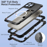 Waterproof Case - Metal Shockproof Phone Case Built-In Screen Protector [Ip68 Water Proof][14Ft Military Grade ], Heavy Duty Full Body Drop Protection Cover, 6.7" Black