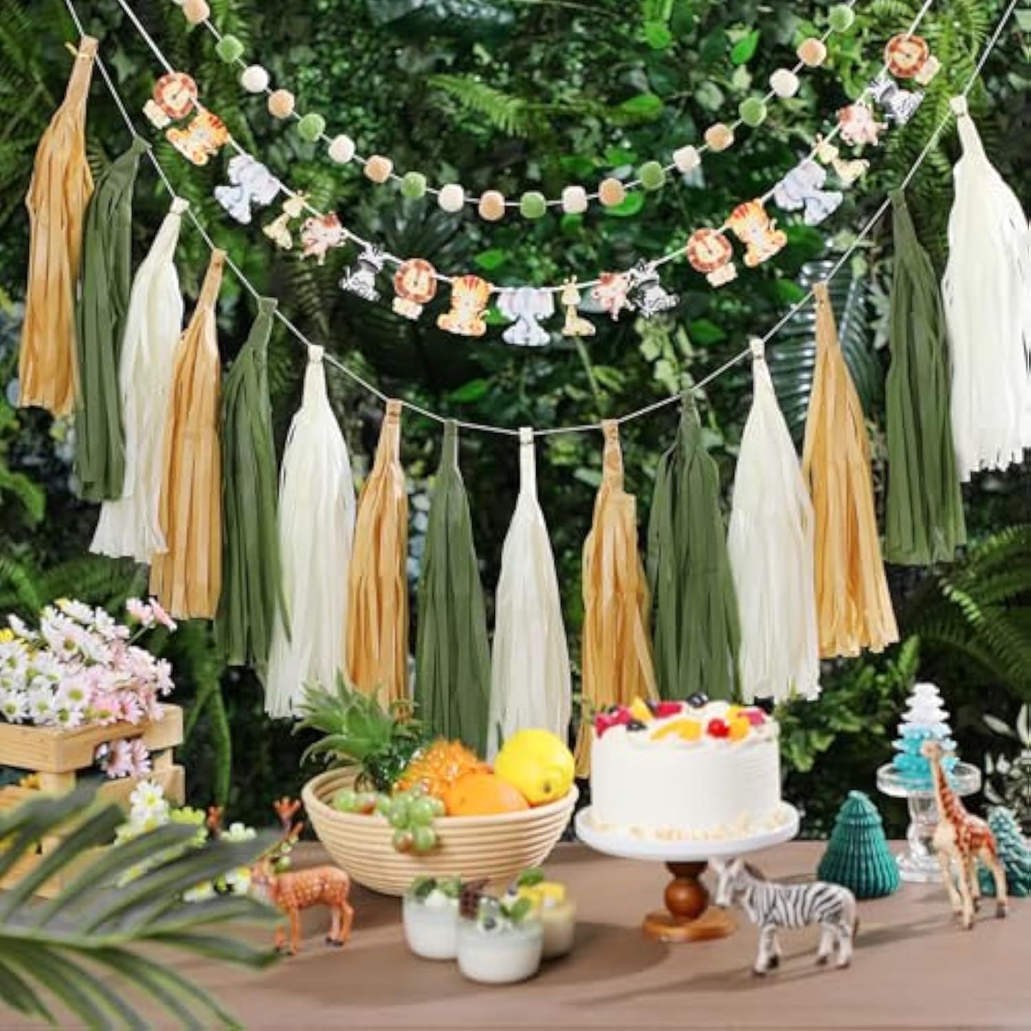 3 Pcs Jungle Safari Animal Banners Wild Animal Birthday Party Decorations Woodland Wildlife Theme Banner Felt Ball Tassel Garland For Zoo Safari Birthday Decor Baby Shower Supplies
