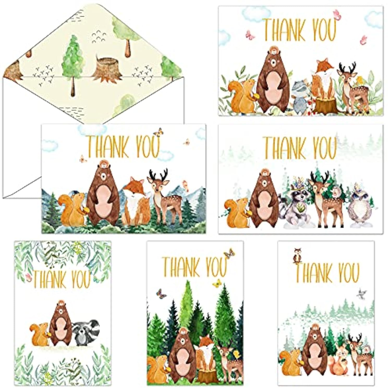 72 Pcs Woodland Thank You Cards Baby Showers 36 Forest Envelopes And 36 Bear Forest Greeting Thank You Watercolor Animal Blank Notes Cards For Birthday Kids Baby Shower Party