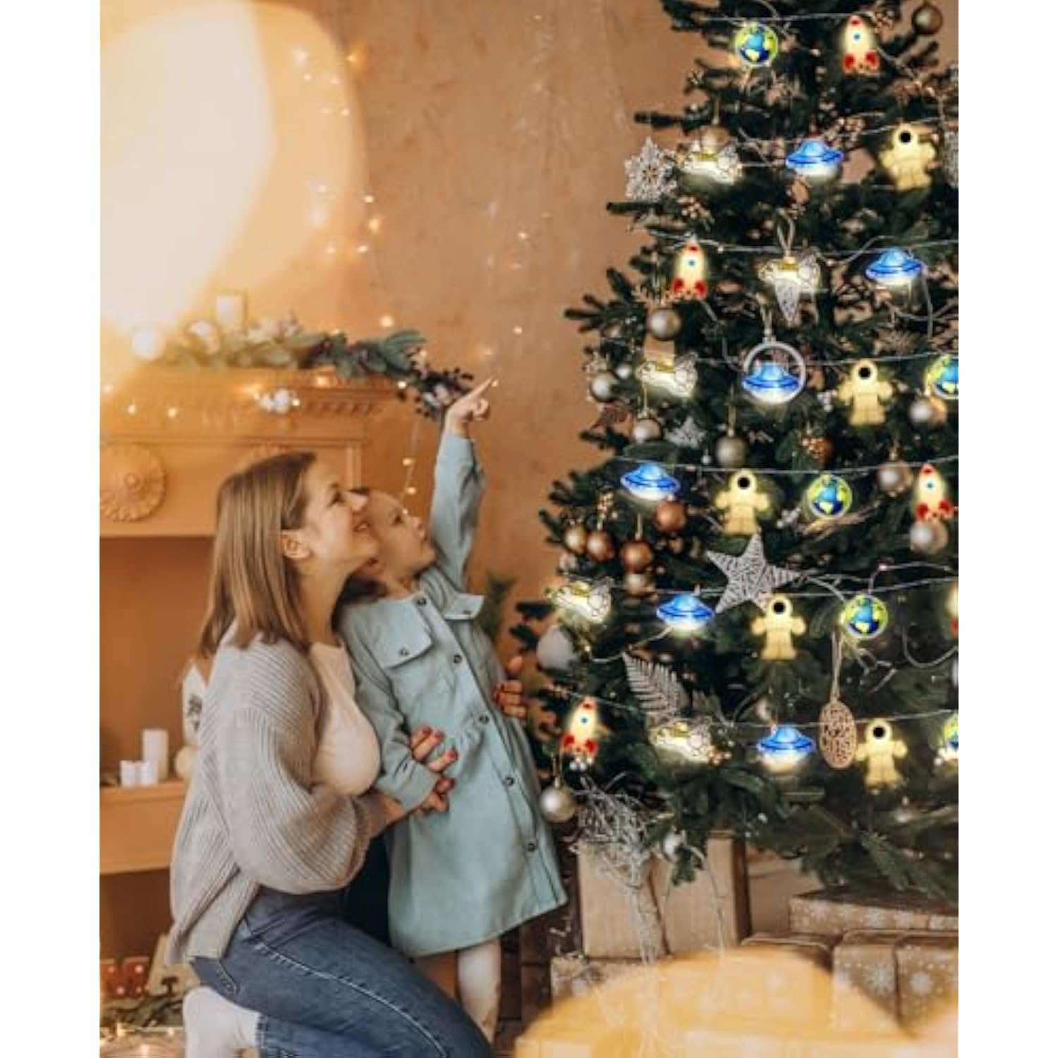 Space String Lights 20 Led 9.84Ft Astronaut Decor For Kids Bedroom Wall Christmas Classroom Party Decorations Rocket Ufo