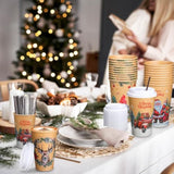 50 Pack Vintage Christmas Coffee Cups 16 Oz With Lids & Straws, Disposable Paper Hot Cocoa & Hot Chocolate Cups, Bulk Holiday Party Supplies For Winter Events, Merry Christmas Designs