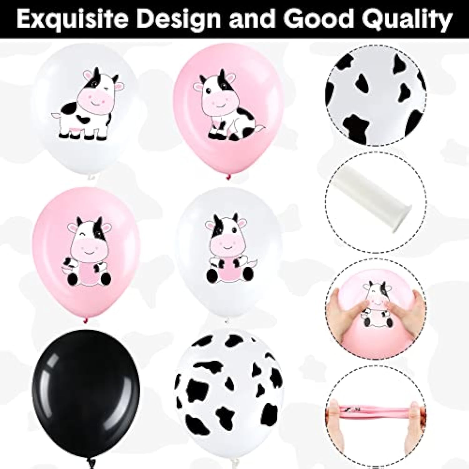 Cow Print Balloons: Pink, White & Black Farm Party Decor - 48pcs