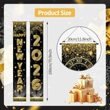 Happy New Year 2026 Banner Black Gold 71x12in Porch Wall Party Decor