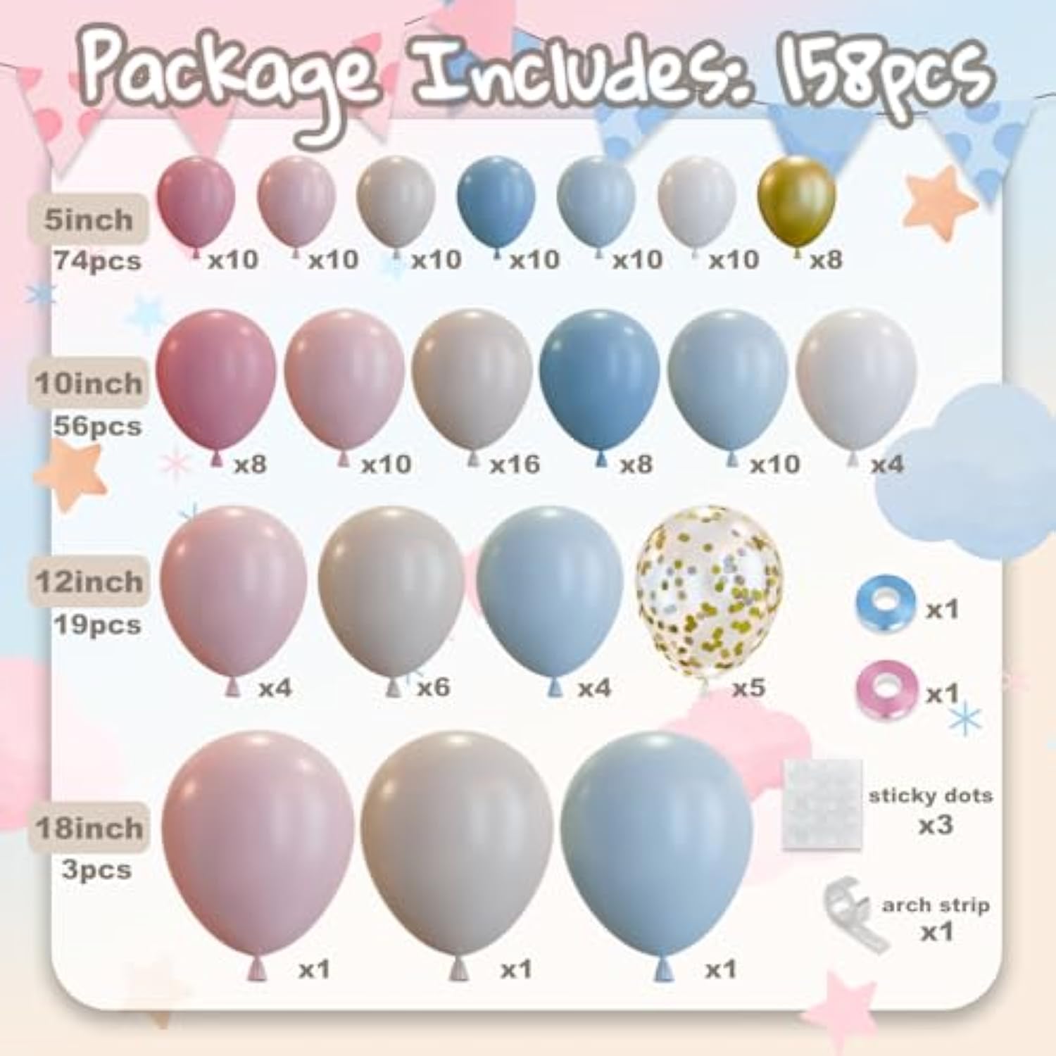 158Pcs Gender Reveal Balloons Arch Kit, Dusty Pink Blue Gold Sand White For Gender Reveal Boho Bridal Bear Birthday Party Supplies Boy Or Girl Baby Shower Decorations