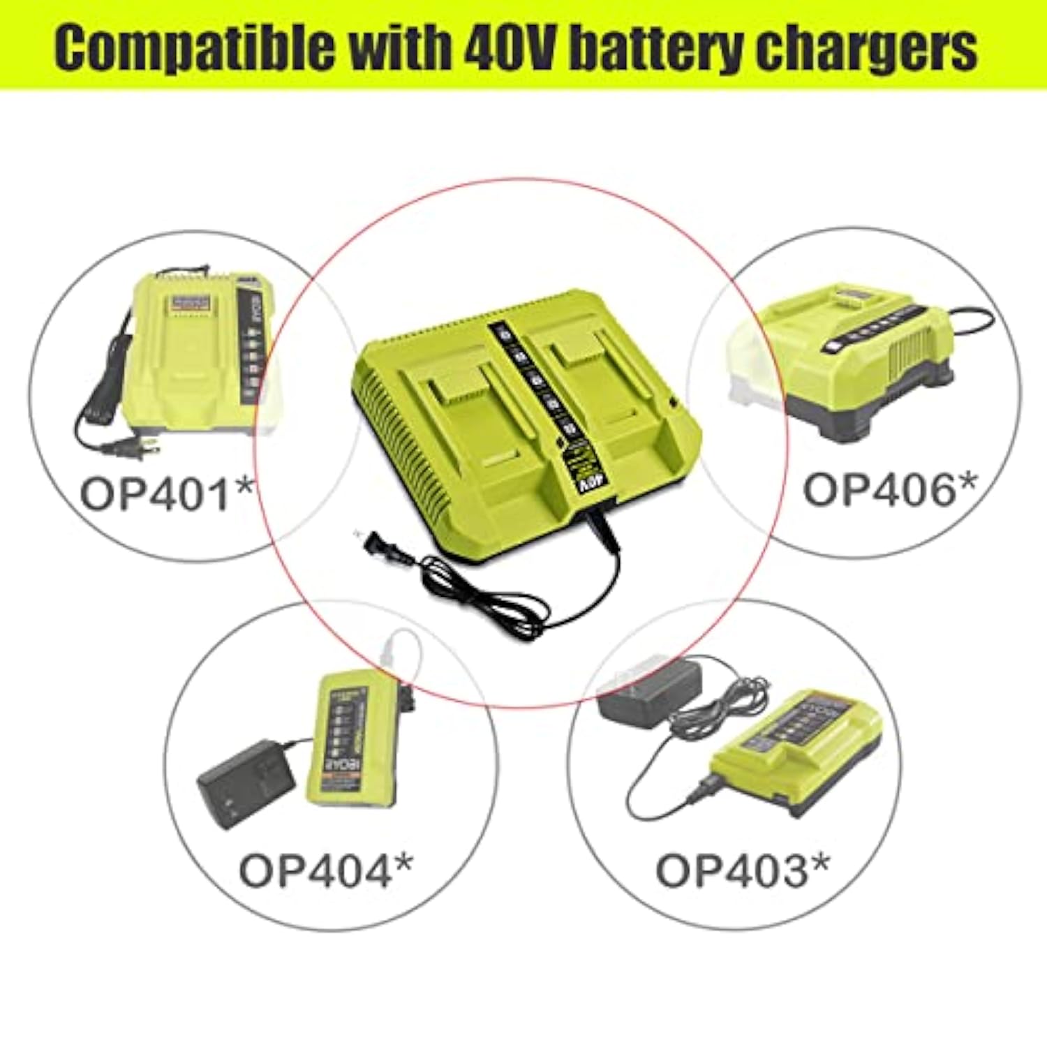 Op401 Dual Battery Rapid Charger For Ryobi 40V, Compatible With Ryobi 40V 6Ah, 5Ah, 4Ah, 3Ah, 2.5Ah, 2Ah Lithium Batteries