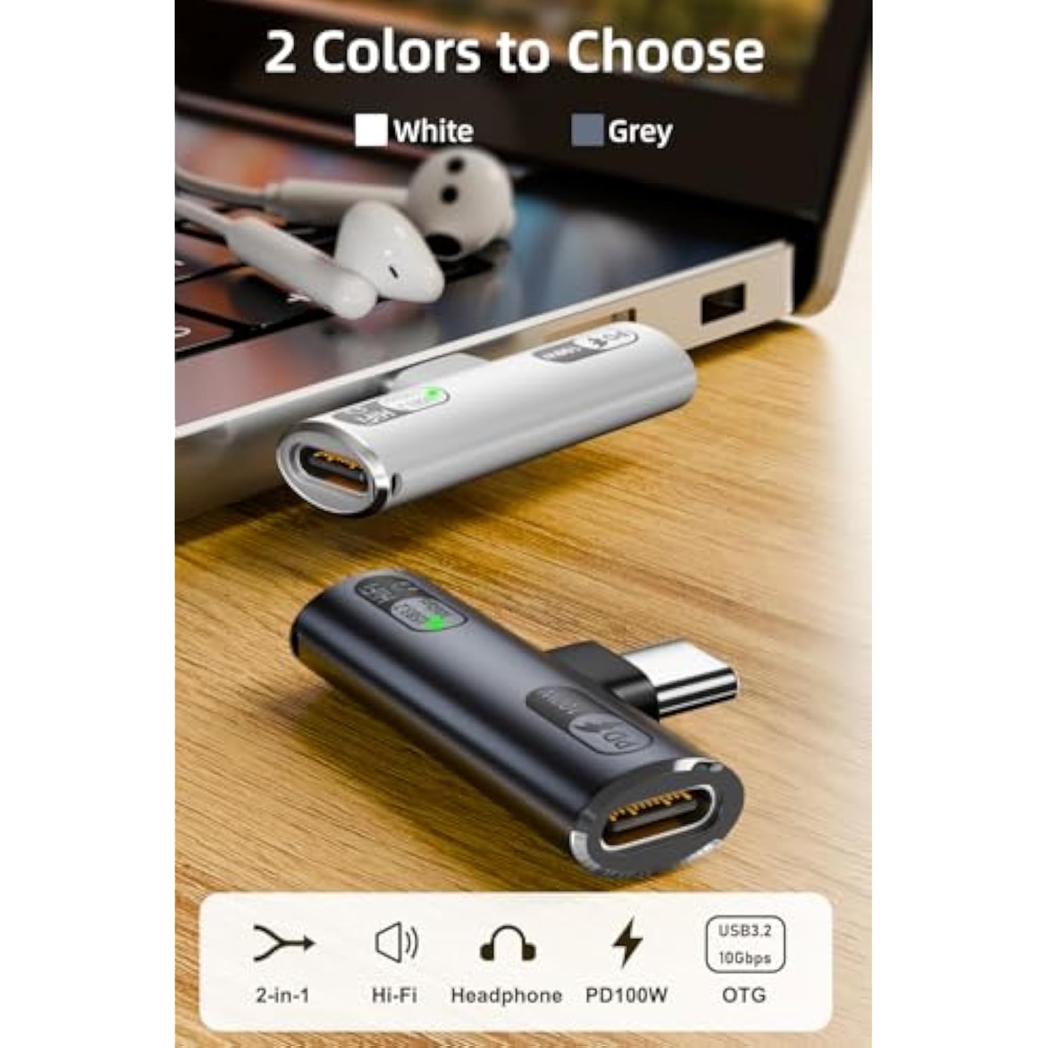 Usb C Splitter With 100W Fast Charging, Dual Usb C Headphone And Charger Adapter Dongle For Iphone 16/15 Series, Ipad, Macbook, Galaxy S24/S23 And More (Grey)