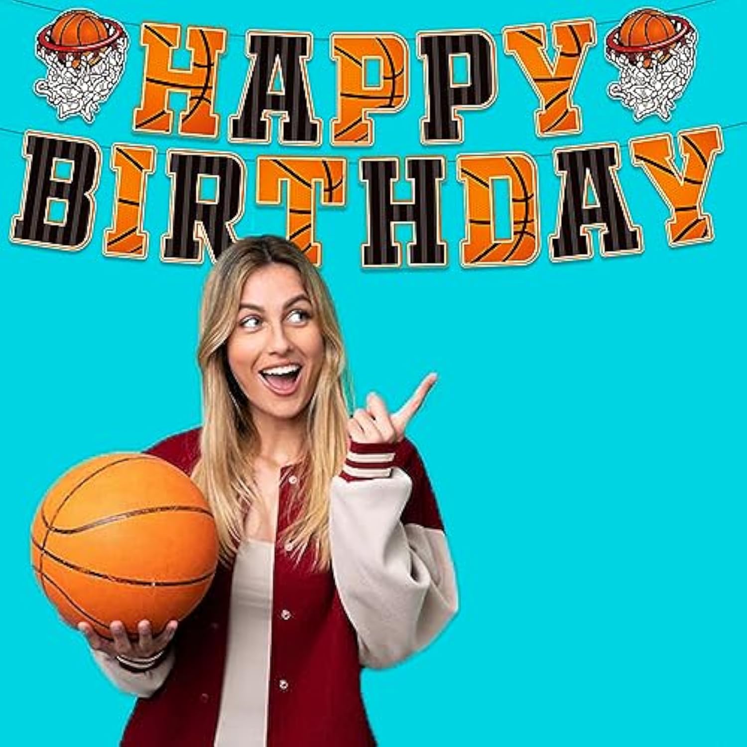 Basketball "Happy Birthday" banner and slam dunk garland for basketball-themed parties