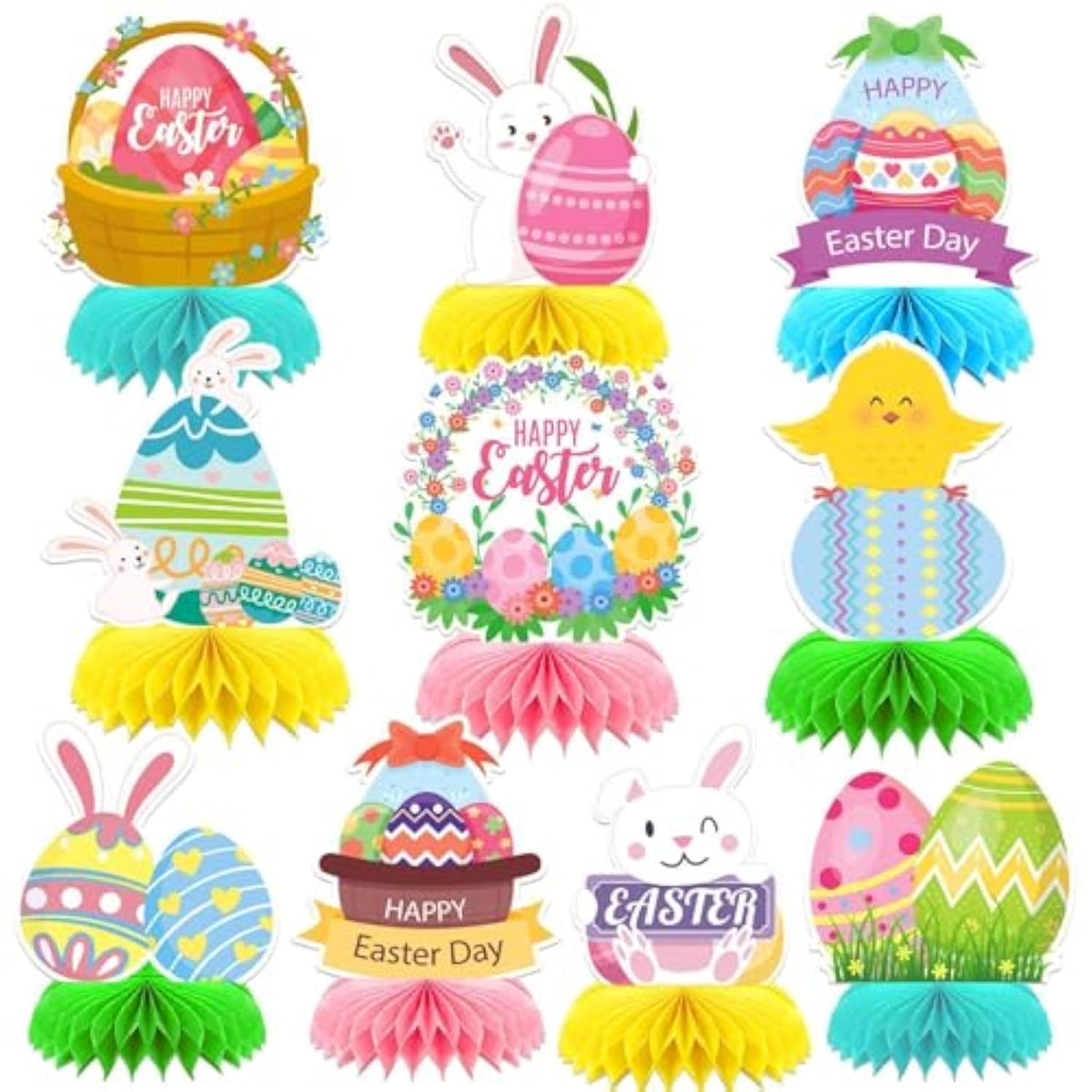 10 Pcs Easter Decorations Honeycomb Centerpieces?Easter Table Decor Happy Easter Bunny Easter Egg Centerpieces Table Honeycomb For Spring Easter Rabbit Photo Prop Party Supplies