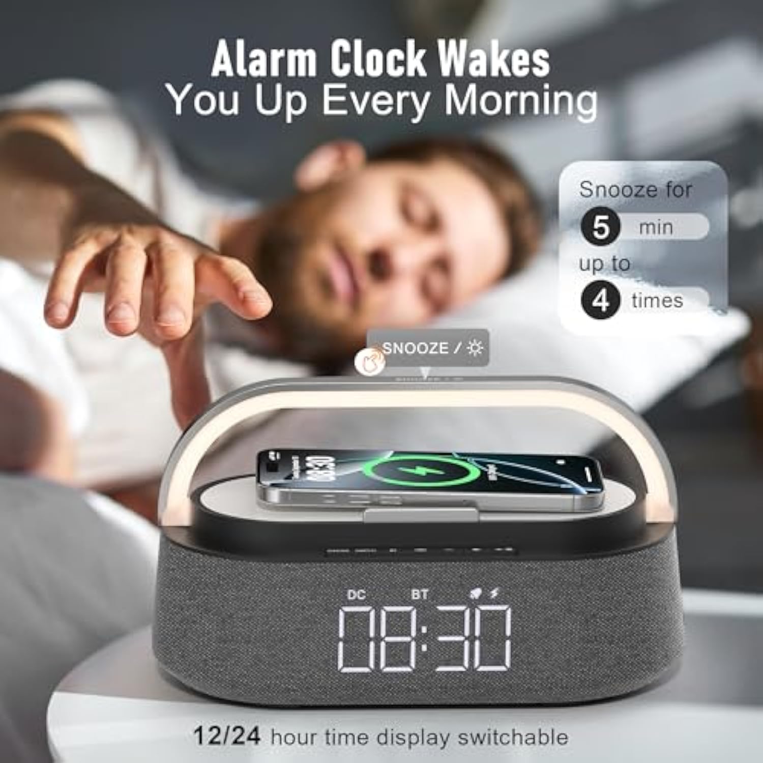 Bluetooth Speaker With Wireless Charger, 6 In 1 Bedroom Portable Speakers With Fm Radio, Adjustable Led Night Light, Dual Wireless Charger, Phone Stand For Bedside, Home, Office, Gift