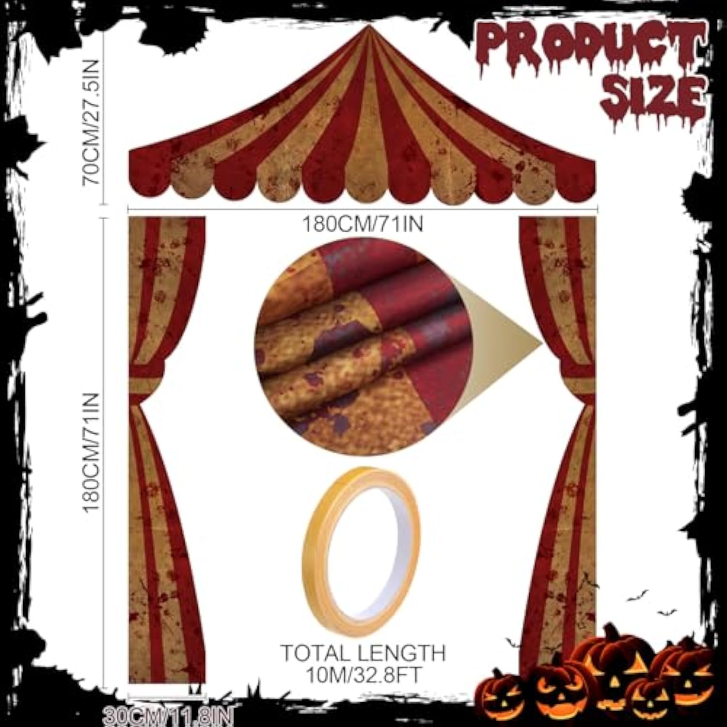 3 Pcs Carnival Decorations Circus Awning Decoration Creepy Carnival Party Decorations Circus Awning Red And White Banner Tent Concession Stand Decor For Halloween Party