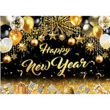 2026 New Year Backdrop 7x5ft Black & Gold Holiday Party Banner