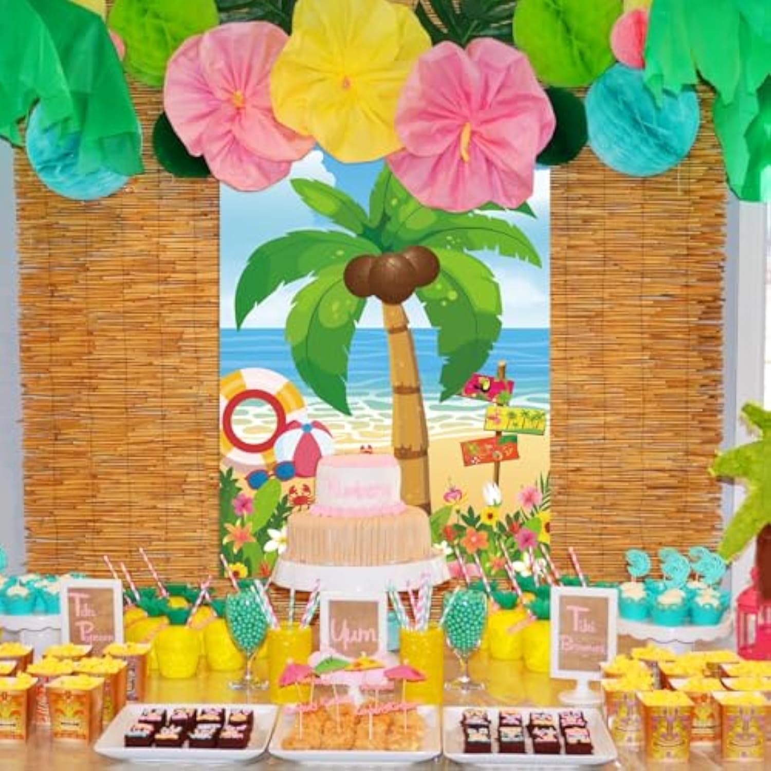 Hawaiian Luau Party Games For Kids Birthday Pin The Coconut On The Palm Tree For Summer Tropical Tiki Luau Party Supplies Decorations, Large Hawaiian Pin The Games Poster With 30 Coconut Stickers