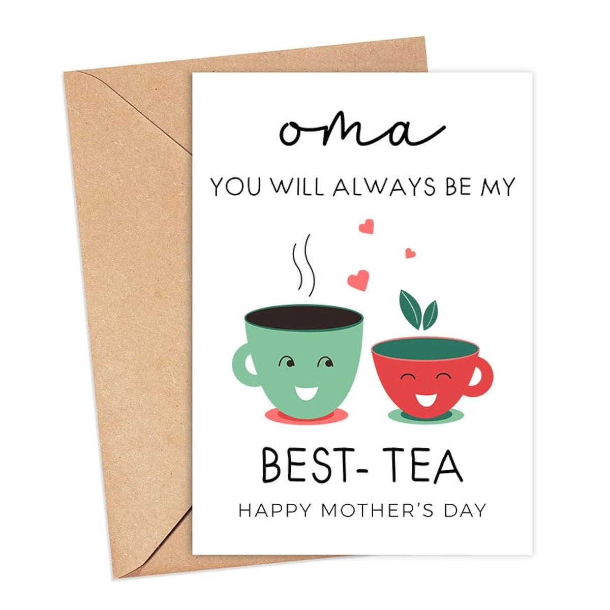 Cute And Funny Best-Tea Card For Oma - Mother'S Day Card - Happy Mothers Day Card - Mothers Day Card With Illustration - Card For Mum Day - Card For Oma