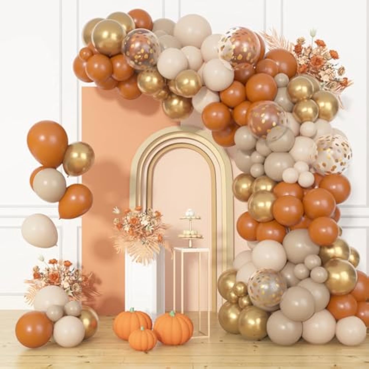 Burnt Orange Balloon Set: Fall Party Decor, Gold Confetti (72pcs)
