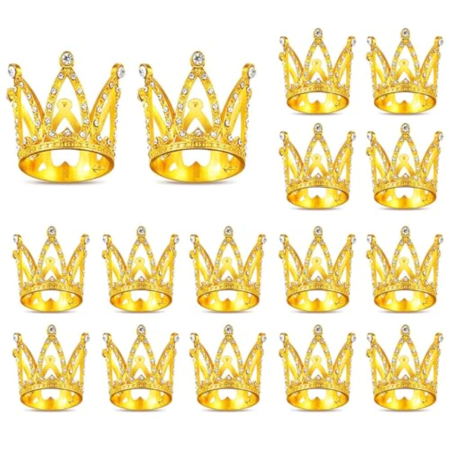 16Pcs Mini Crown Cake Topper Crown Tiara Cake Topper Baby Princess Tiara Crown Rhinestone Crown Cake Decorations For Baby Shower Princess Themed Birthday Wedding Party(Gold)